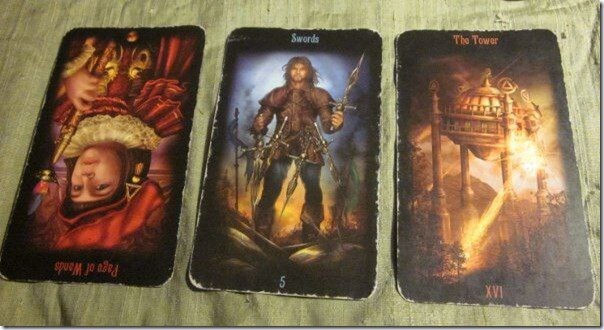 06/22/12: Unintended Consequences | Rev Page of Wands, 5 of Swords, Tower Everyday Tarot